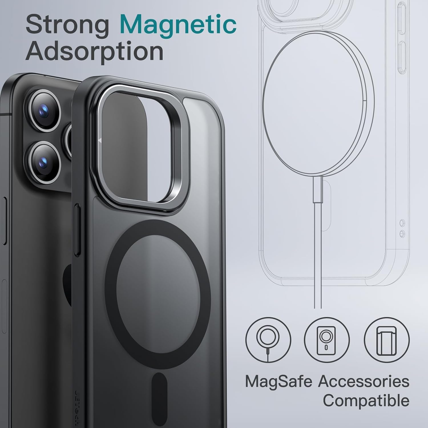 iPhone Magnetic MagSafe Case with Adjustable Camera Stand & Protective Camera Lenses – Shockproof, Slim & Stylish