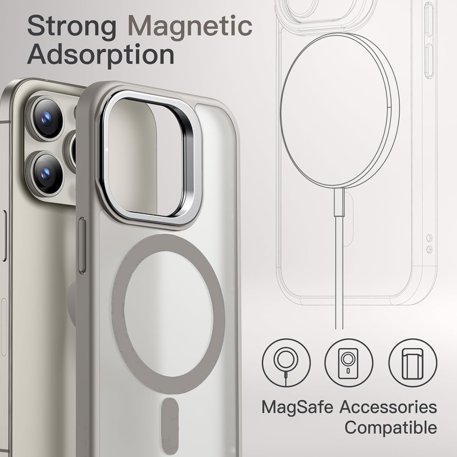 iPhone Magnetic MagSafe Case with Adjustable Camera Stand & Protective Camera Lenses – Shockproof, Slim & Stylish